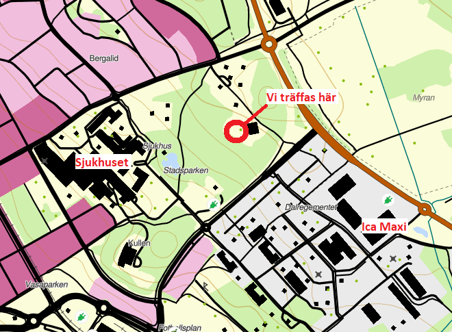 Vägbeskrivning till ängen i stadsparken.